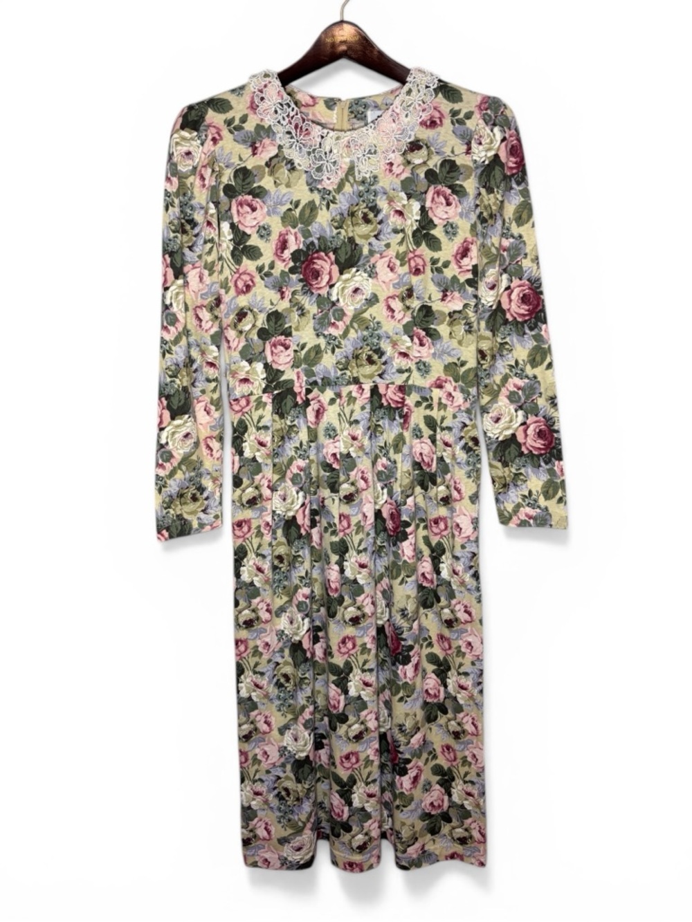 Vtg Lanz Originals Floral Midi Dress Lace PeterPan Collar Prairie Cottagecore 12